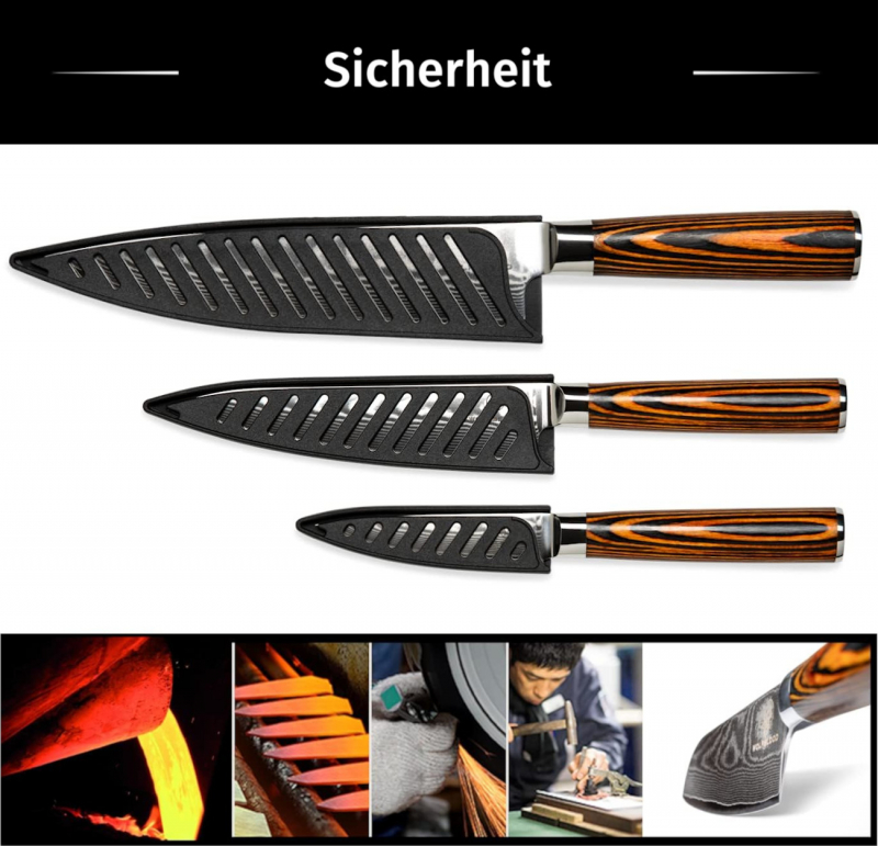 Wolfblood Zeuß Santoku Damastmesser Küchenmesser LH Lifestyle Kochmesser Damastmesser Set